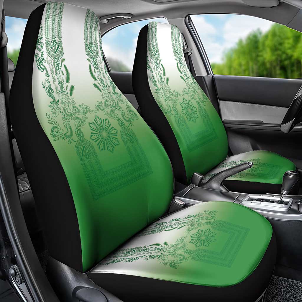 Philippines Barong Style Car Seat Cover with Polynesian Art and Leaf Motif Green Color