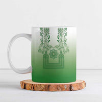 Philippines Barong Style Ceramic Mug with Polynesian Art and Leaf Motif Green Color