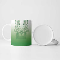Philippines Barong Style Ceramic Mug with Polynesian Art and Leaf Motif Green Color