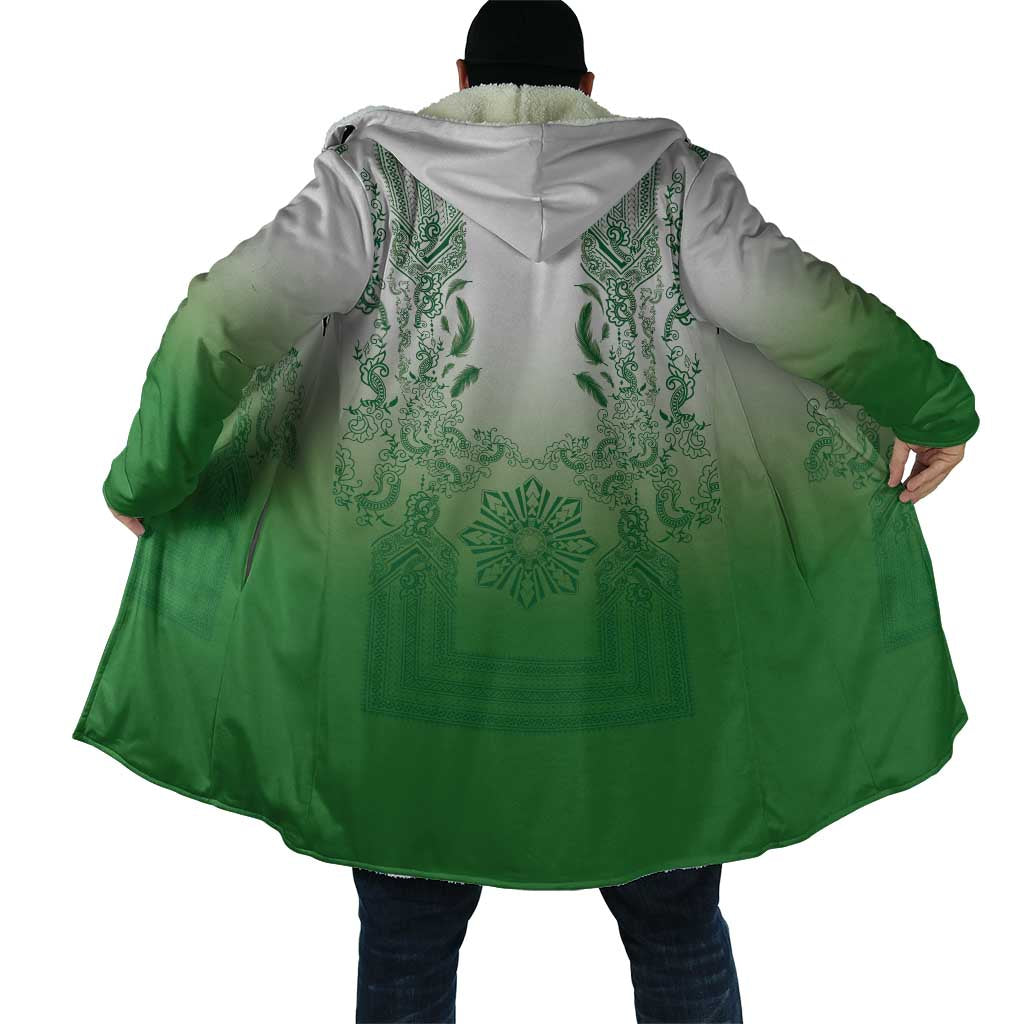 Philippines Barong Style Cloak with Polynesian Art and Leaf Motif Green Color
