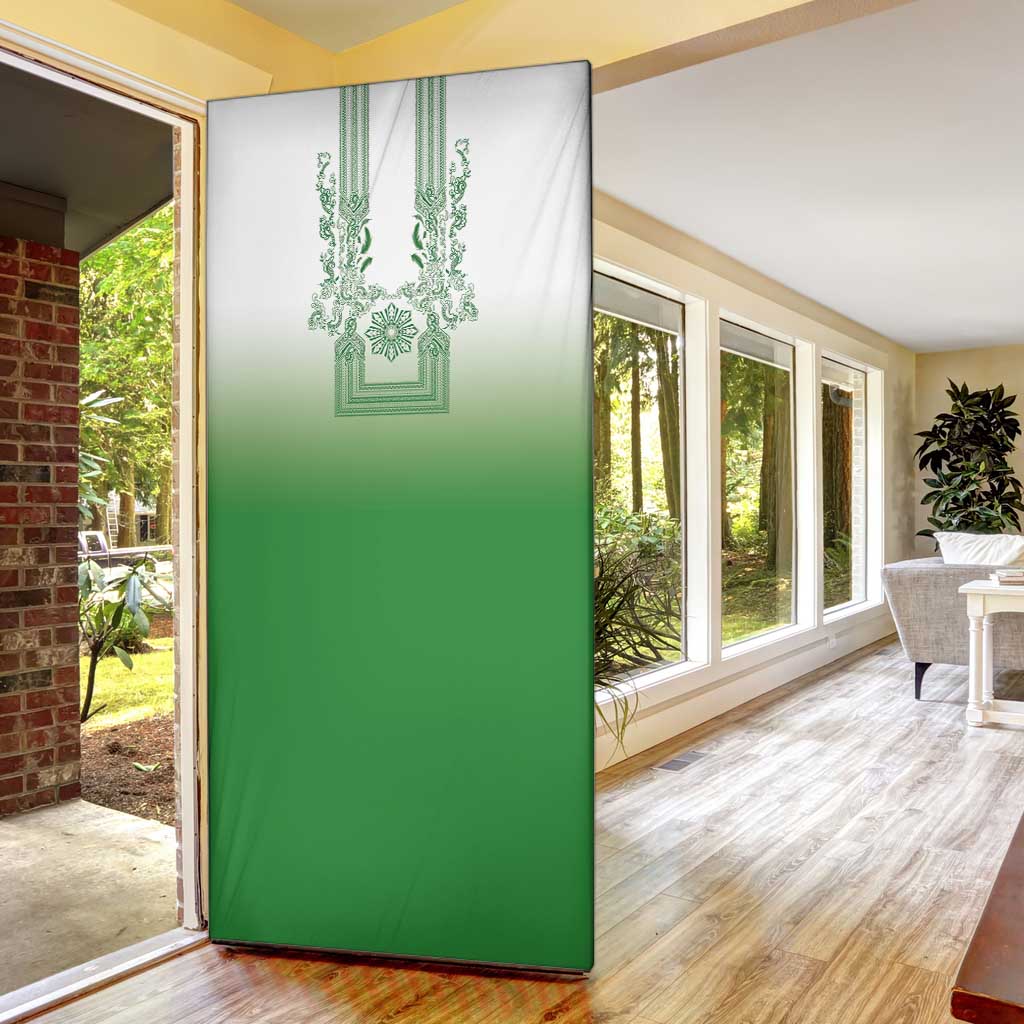 Philippines Barong Style Door Cover with Polynesian Art and Leaf Motif Green Color
