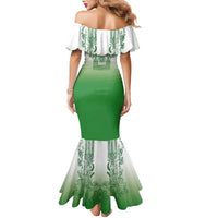 Philippines Barong Style Family Matching Mermaid Dress and Hawaiian Shirt with Polynesian Art and Leaf Motif Green Color LT03 - Polynesian Pride