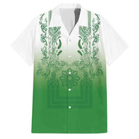 Philippines Barong Style Family Matching Off Shoulder Maxi Dress and Hawaiian Shirt with Polynesian Art and Leaf Motif Green Color LT03 Dad's Shirt - Short Sleeve Green - Polynesian Pride