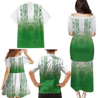 Philippines Barong Style Family Matching Puletasi and Hawaiian Shirt with Polynesian Art and Leaf Motif Green Color LT03 - Polynesian Pride