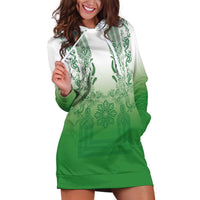Philippines Barong Style Hoodie Dress with Polynesian Art and Leaf Motif Green Color