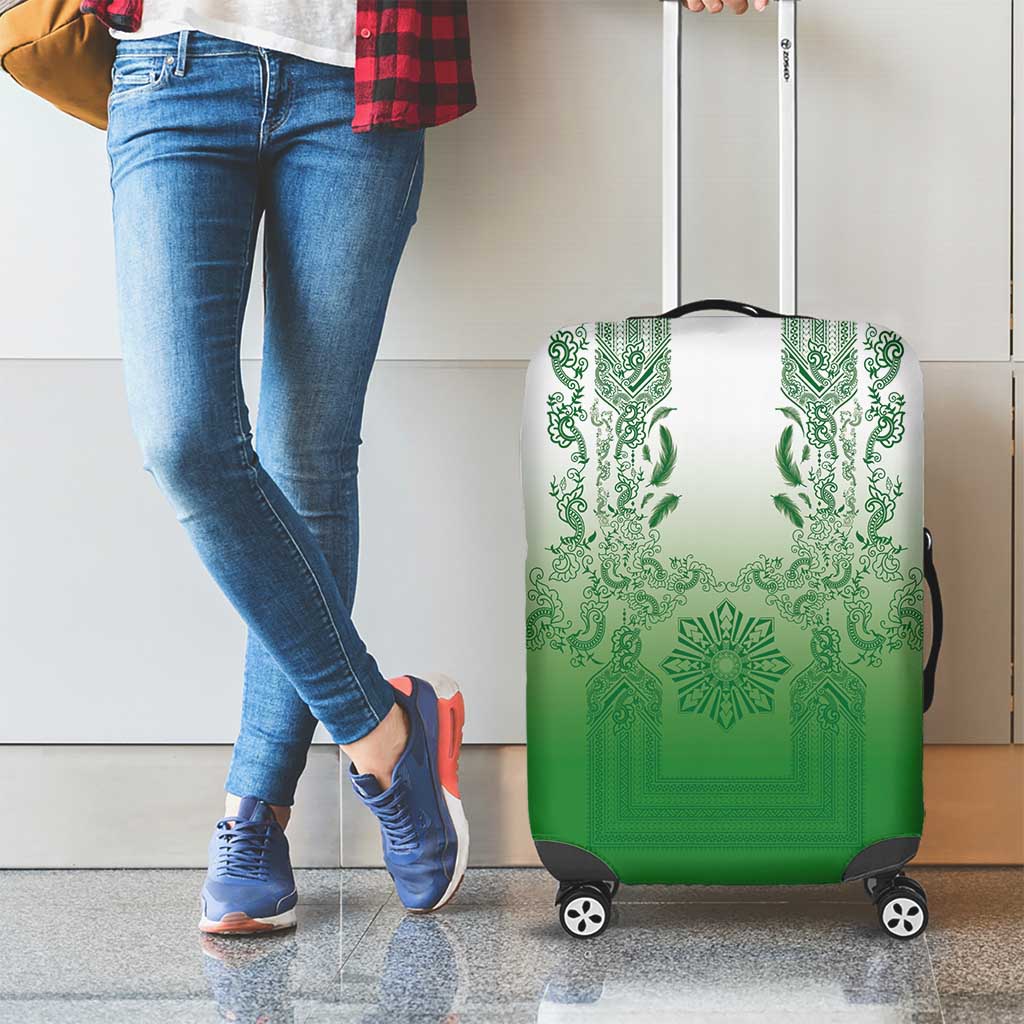 Philippines Barong Style Luggage Cover with Polynesian Art and Leaf Motif Green Color