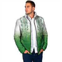 Philippines Barong Style Padded Jacket with Polynesian Art and Leaf Motif Green Color