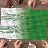 Philippines Barong Style Puzzle with Polynesian Art and Leaf Motif Green Color