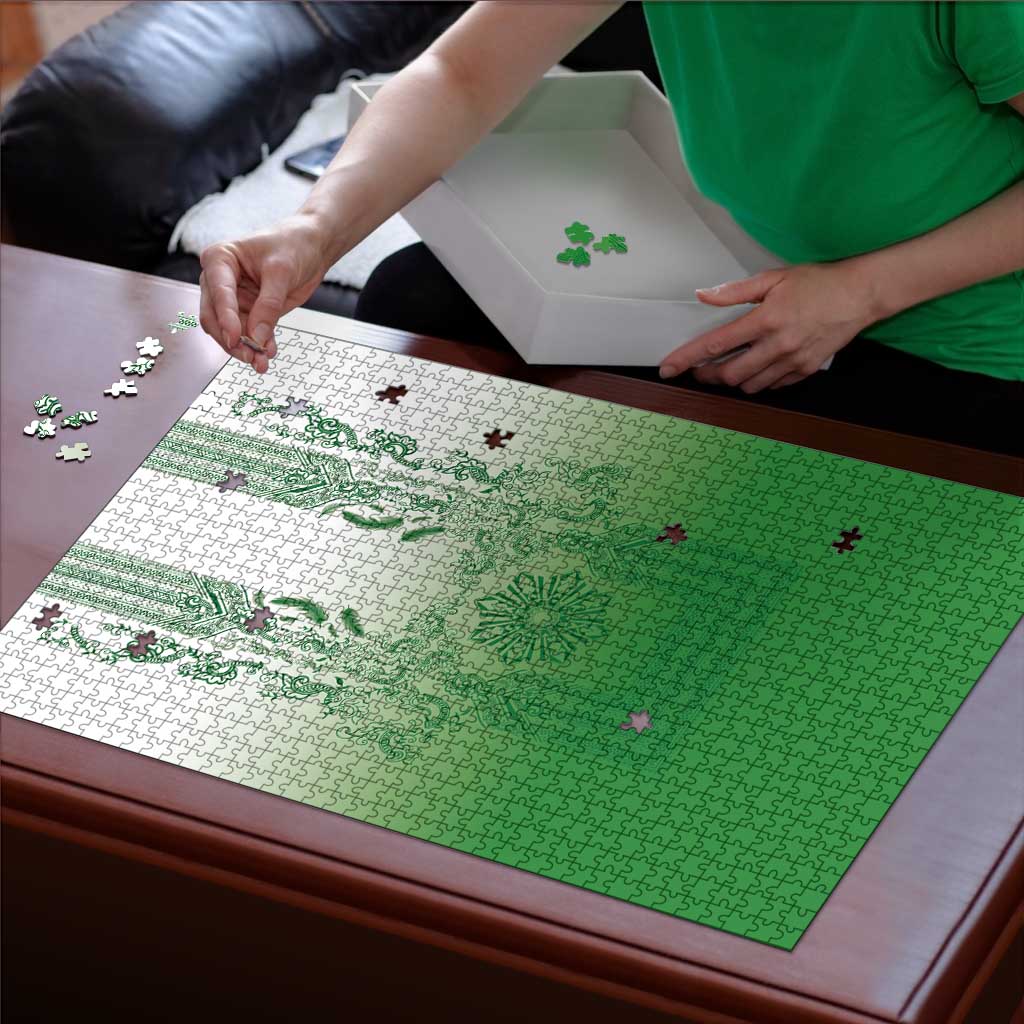 Philippines Barong Style Puzzle with Polynesian Art and Leaf Motif Green Color