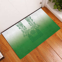 Philippines Barong Style Rubber Doormat with Polynesian Art and Leaf Motif Green Color