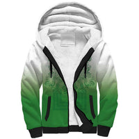Philippines Barong Style Sherpa Hoodie with Polynesian Art and Leaf Motif Green Color