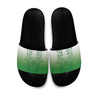 Philippines Barong Style Slide Sandals with Polynesian Art and Leaf Motif Green Color