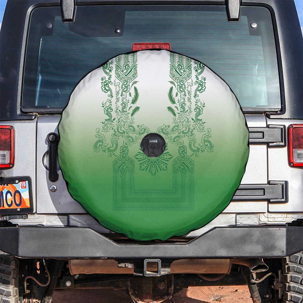 Philippines Barong Style Spare Tire Cover with Polynesian Art and Leaf Motif Green Color