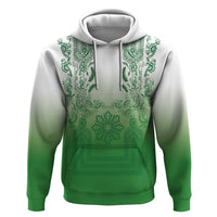 Philippines Barong Style Zip Hoodie with Polynesian Art and Leaf Motif Green Color