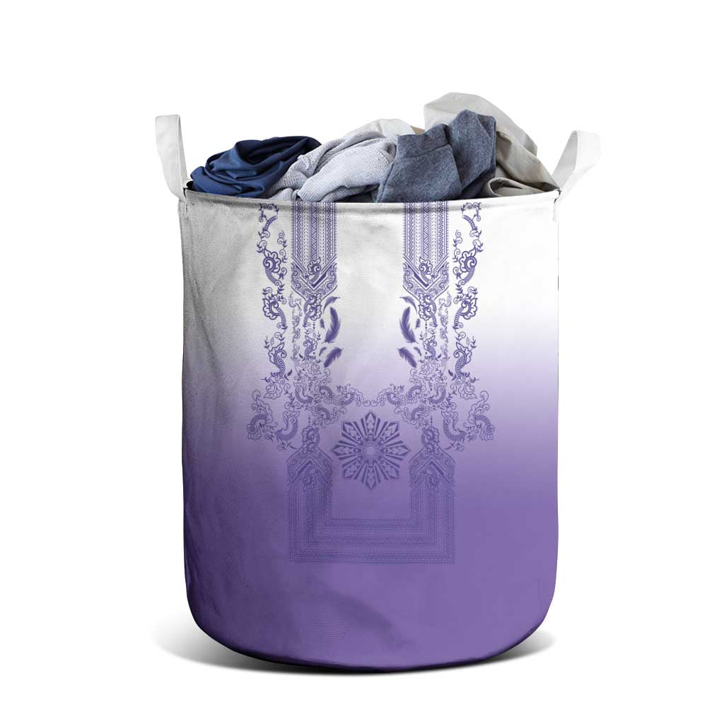 Philippines Barong Style Laundry Basket with Polynesian Art and Leaf Motif Purple Color