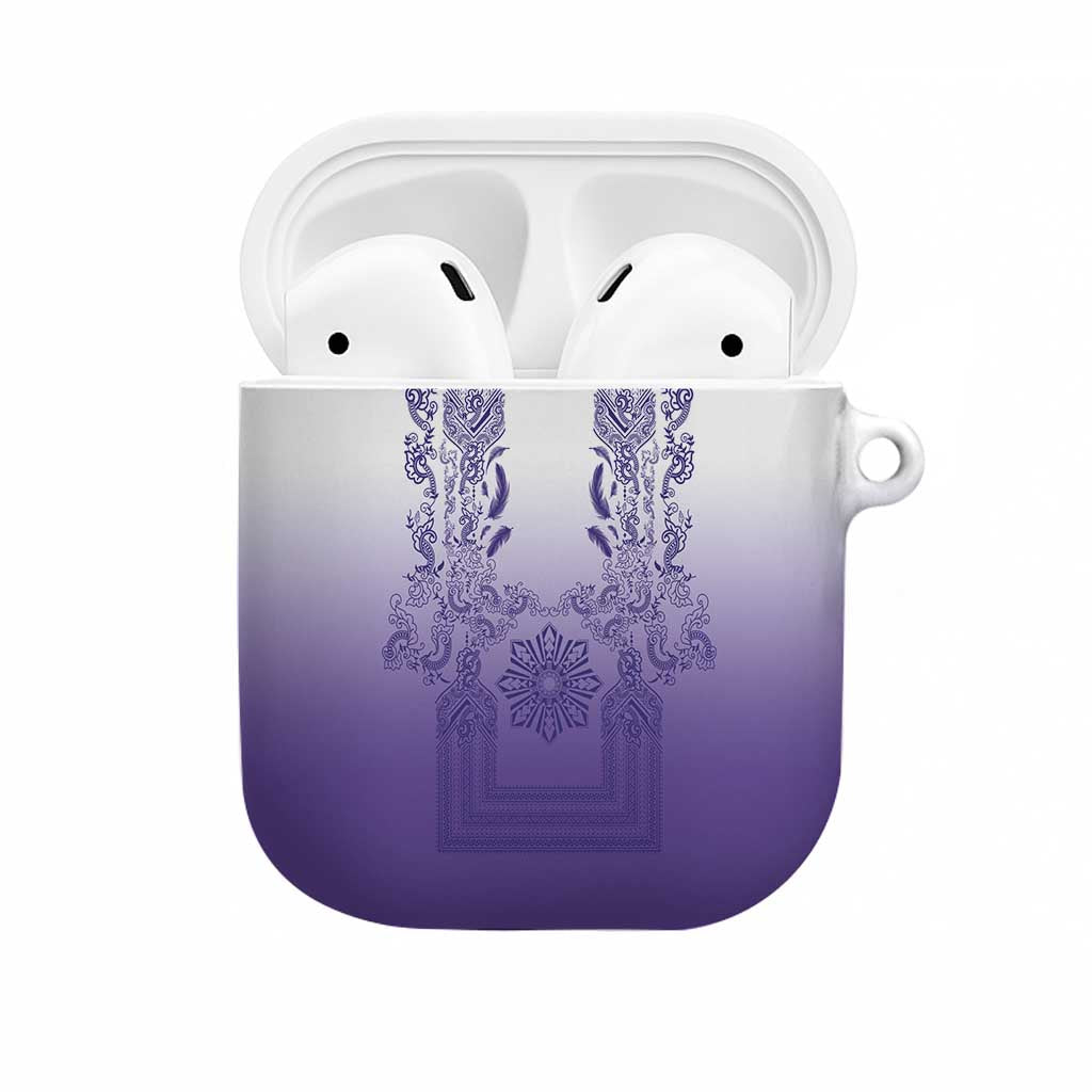 Philippines Barong Style AirPods Case with Polynesian Art and Leaf Motif Purple Color