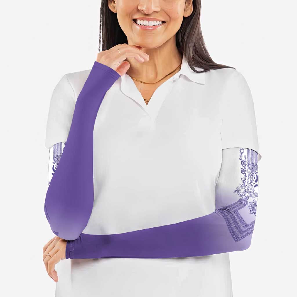 Philippines Barong Style Arm Sleeves with Polynesian Art and Leaf Motif Purple Color