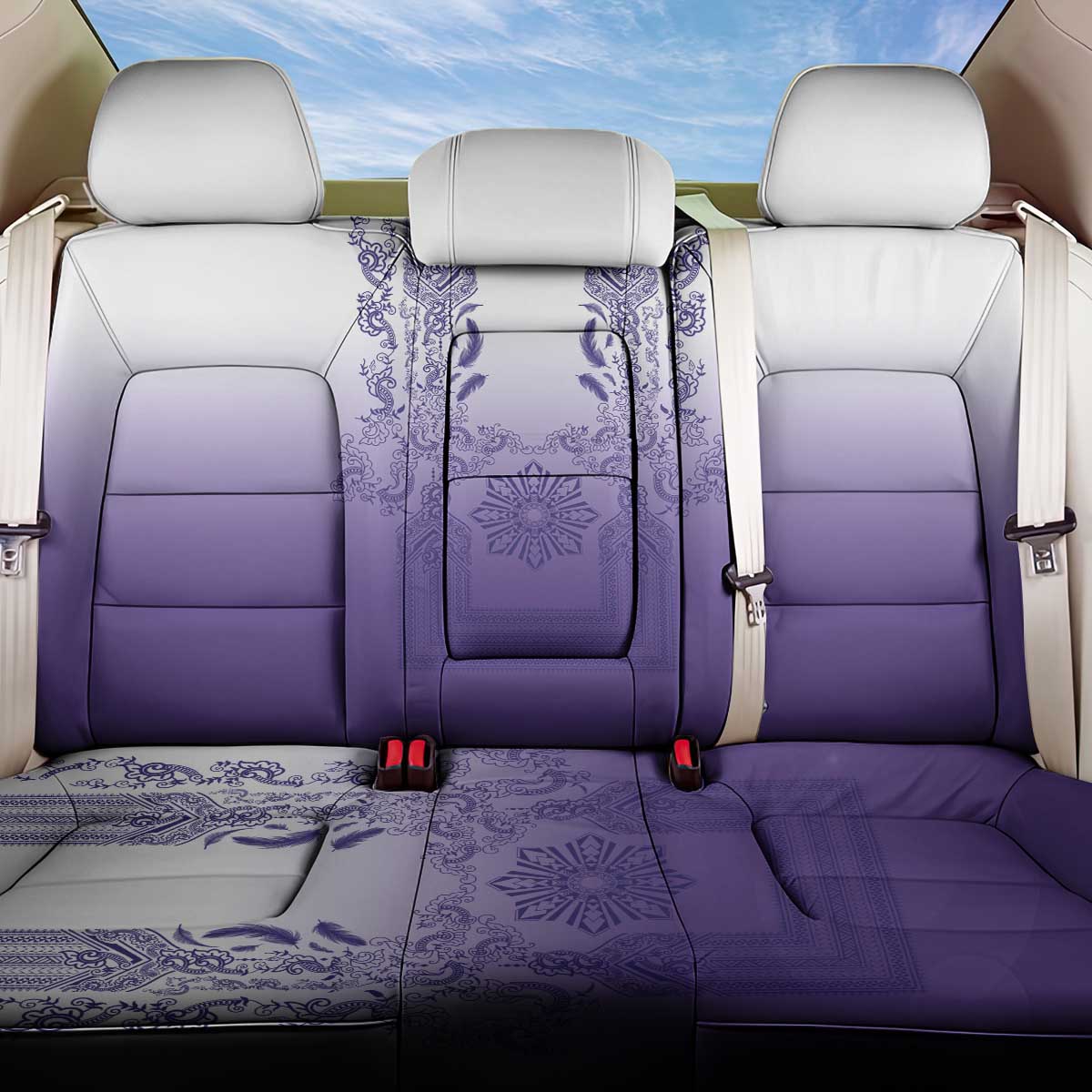 Philippines Barong Style Back Car Seat Cover with Polynesian Art and Leaf Motif Purple Color