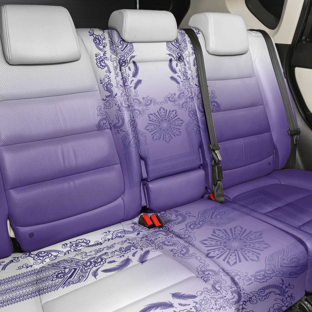 Philippines Barong Style Back Car Seat Cover with Polynesian Art and Leaf Motif Purple Color