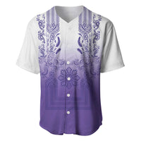Philippines Barong Style Baseball Jersey with Polynesian Art and Leaf Motif Purple Color