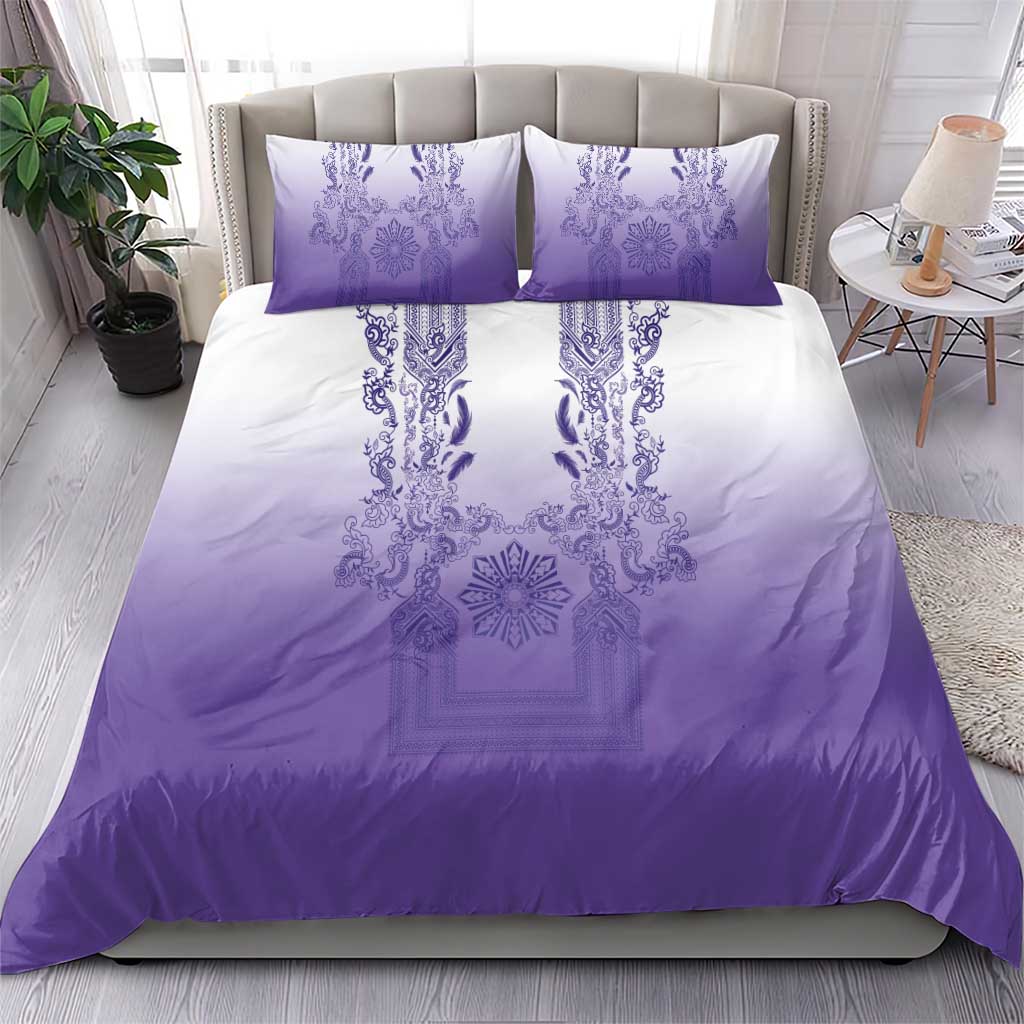 Philippines Barong Style Bedding Set with Polynesian Art and Leaf Motif Purple Color