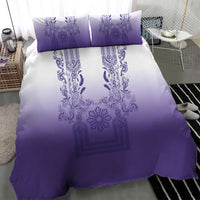 Philippines Barong Style Bedding Set with Polynesian Art and Leaf Motif Purple Color