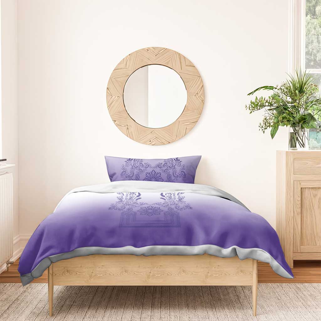 Philippines Barong Style Bedding Set with Polynesian Art and Leaf Motif Purple Color