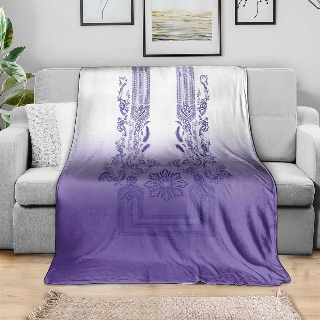 Philippines Barong Style Blanket with Polynesian Art and Leaf Motif Purple Color