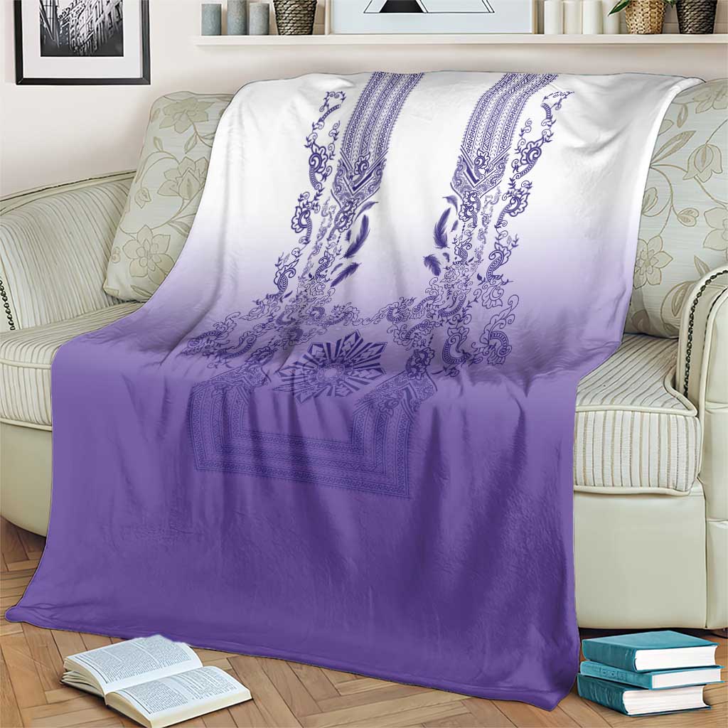 Philippines Barong Style Blanket with Polynesian Art and Leaf Motif Purple Color