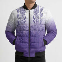 Philippines Barong Style Bomber Puffer Jacket with Polynesian Art and Leaf Motif Purple Color
