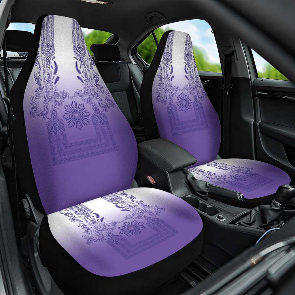 Philippines Barong Style Car Seat Cover with Polynesian Art and Leaf Motif Purple Color