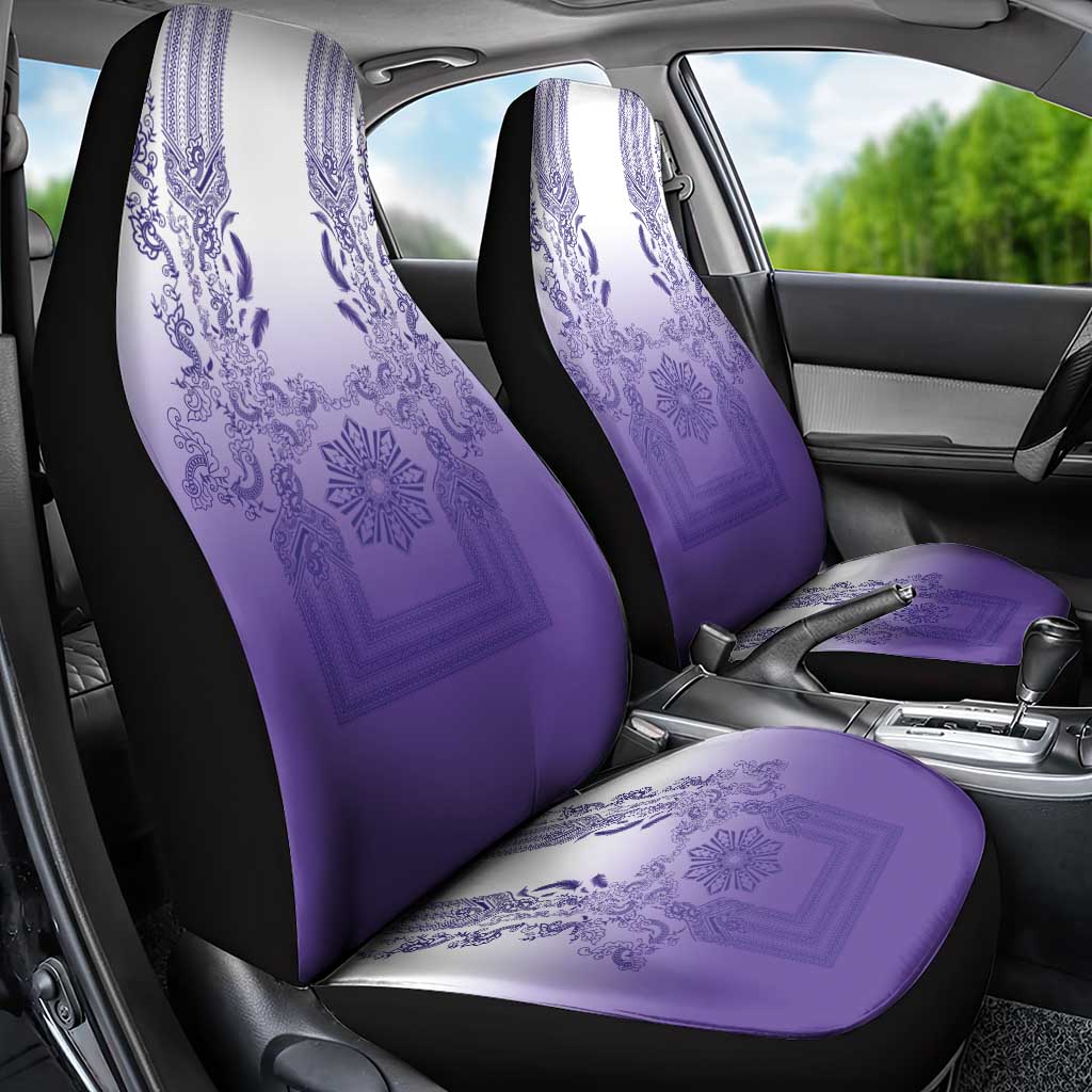 Philippines Barong Style Car Seat Cover with Polynesian Art and Leaf Motif Purple Color