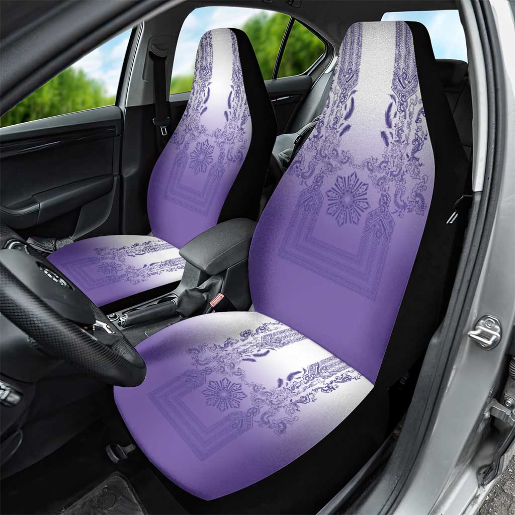 Philippines Barong Style Car Seat Cover with Polynesian Art and Leaf Motif Purple Color