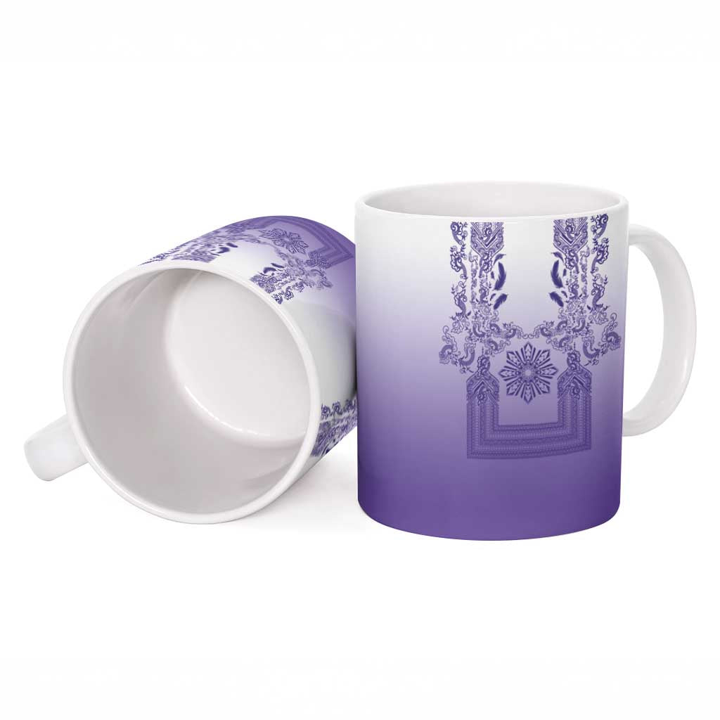 Philippines Barong Style Ceramic Mug with Polynesian Art and Leaf Motif Purple Color