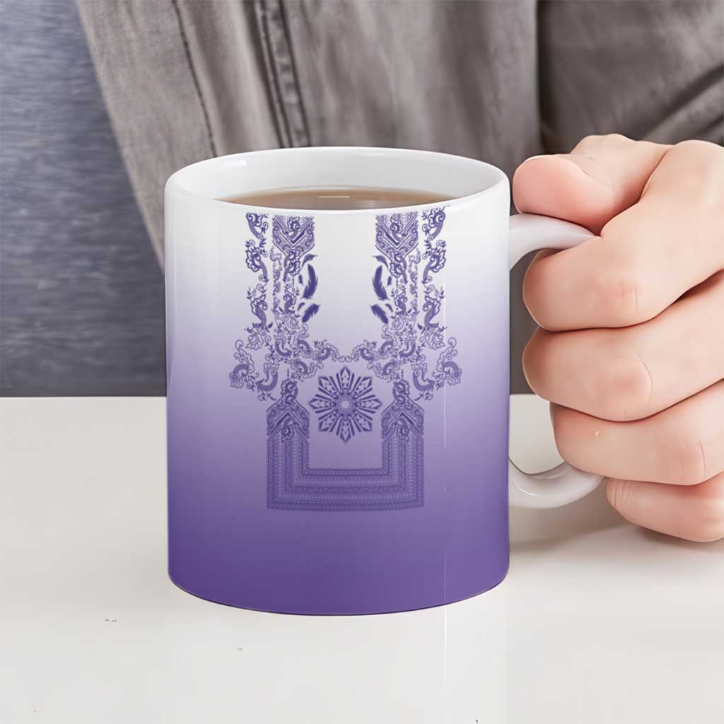 Philippines Barong Style Ceramic Mug with Polynesian Art and Leaf Motif Purple Color