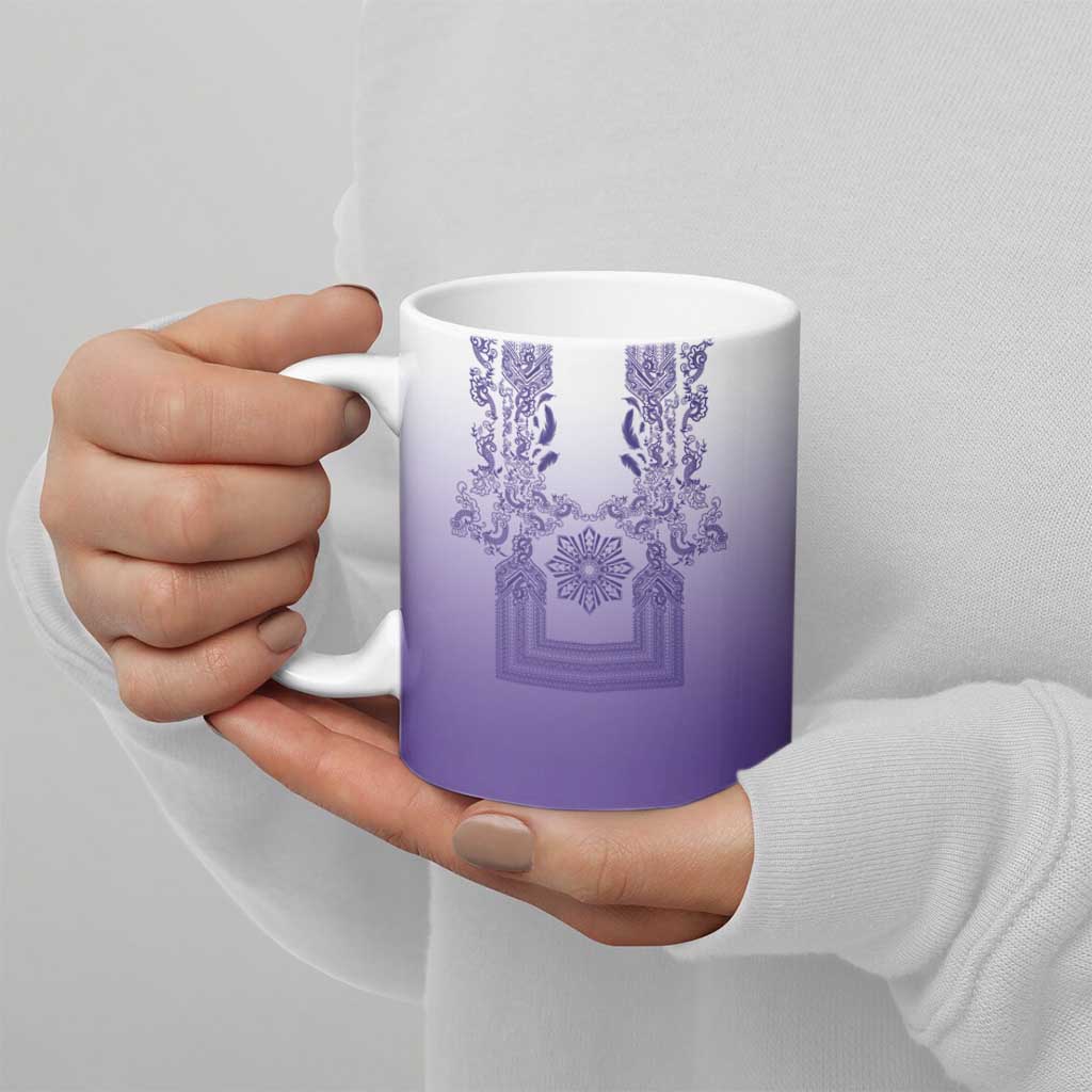 Philippines Barong Style Ceramic Mug with Polynesian Art and Leaf Motif Purple Color