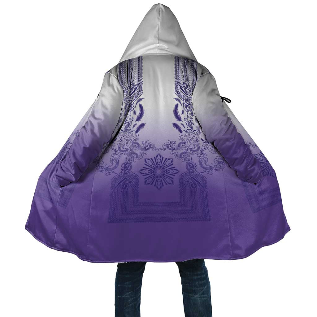 Philippines Barong Style Cloak with Polynesian Art and Leaf Motif Purple Color