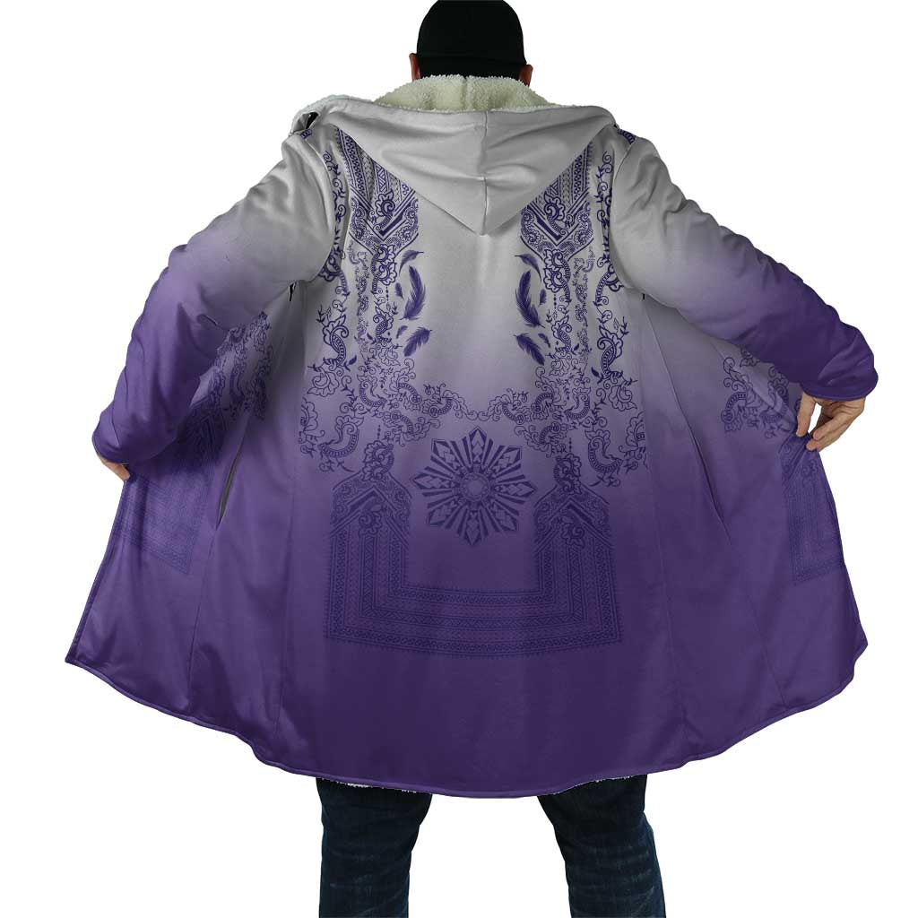 Philippines Barong Style Cloak with Polynesian Art and Leaf Motif Purple Color
