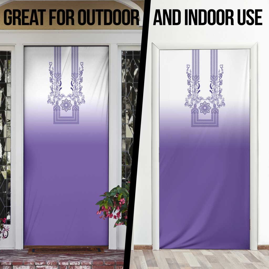Philippines Barong Style Door Cover with Polynesian Art and Leaf Motif Purple Color