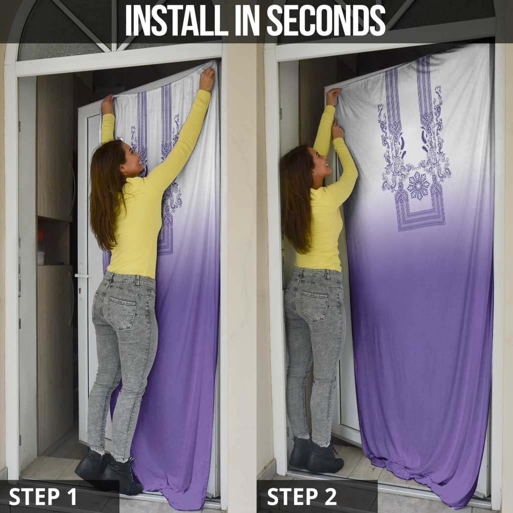 Philippines Barong Style Door Cover with Polynesian Art and Leaf Motif Purple Color