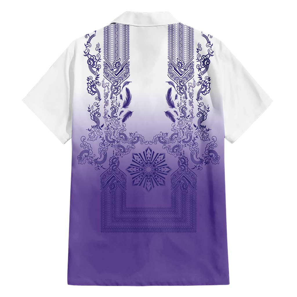 Philippines Barong Style Family Matching Long Sleeve Bodycon Dress and Hawaiian Shirt with Polynesian Art and Leaf Motif Purple Color LT03 - Polynesian Pride
