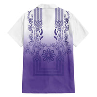 Philippines Barong Style Family Matching Off Shoulder Maxi Dress and Hawaiian Shirt with Polynesian Art and Leaf Motif Purple Color LT03 - Polynesian Pride