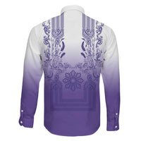 Philippines Barong Style Family Matching Off Shoulder Maxi Dress and Hawaiian Shirt with Polynesian Art and Leaf Motif Purple Color LT03 - Polynesian Pride