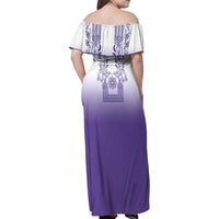 Philippines Barong Style Family Matching Off Shoulder Maxi Dress and Hawaiian Shirt with Polynesian Art and Leaf Motif Purple Color LT03 - Polynesian Pride