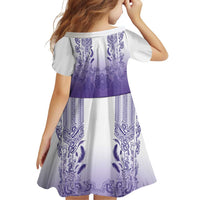 Philippines Barong Style Family Matching Off Shoulder Short Dress and Hawaiian Shirt with Polynesian Art and Leaf Motif Purple Color LT03 - Polynesian Pride