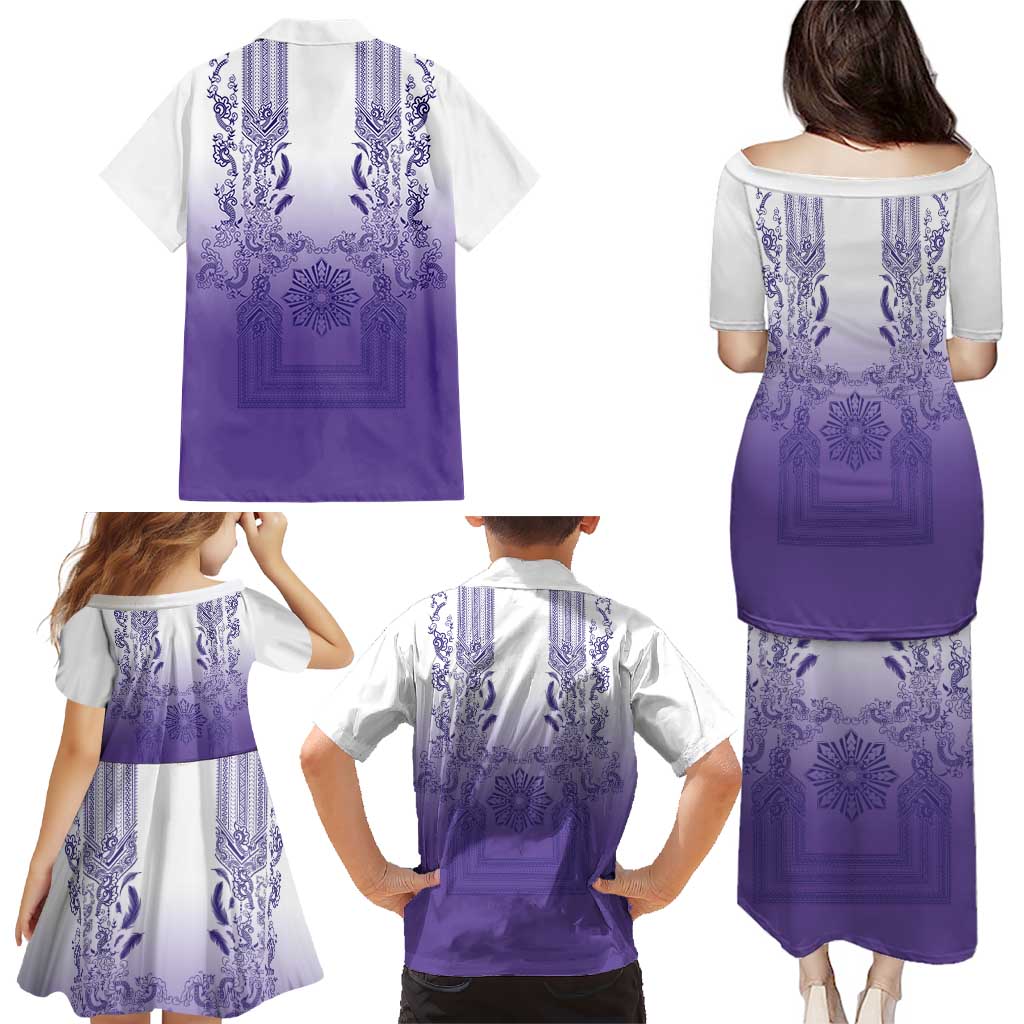 Philippines Barong Style Family Matching Puletasi and Hawaiian Shirt with Polynesian Art and Leaf Motif Purple Color LT03 - Polynesian Pride