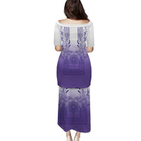 Philippines Barong Style Family Matching Puletasi and Hawaiian Shirt with Polynesian Art and Leaf Motif Purple Color LT03 - Polynesian Pride