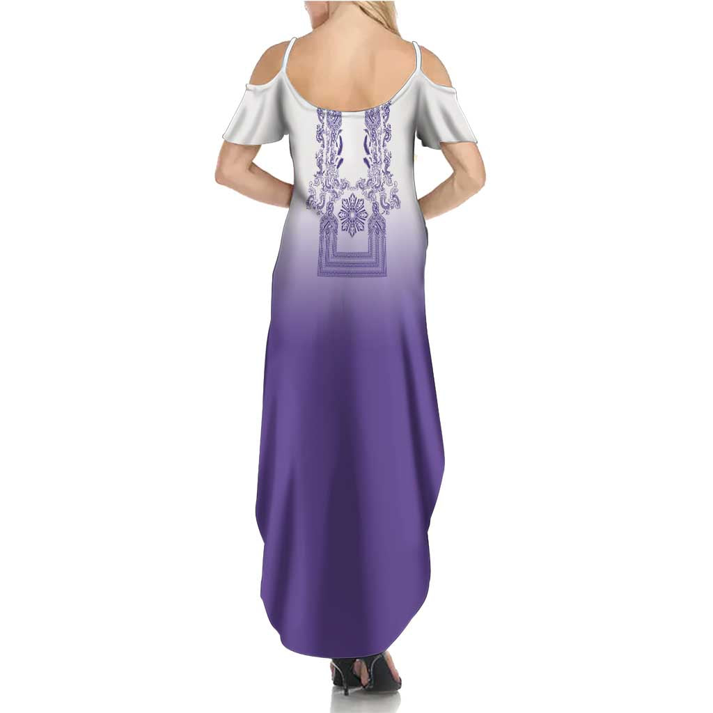 Philippines Barong Style Family Matching Summer Maxi Dress and Hawaiian Shirt with Polynesian Art and Leaf Motif Purple Color LT03 - Polynesian Pride
