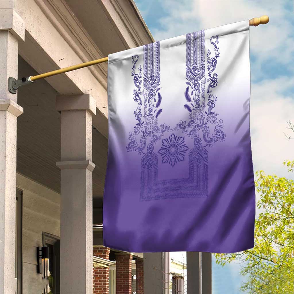 Philippines Barong Style Garden Flag with Polynesian Art and Leaf Motif Purple Color