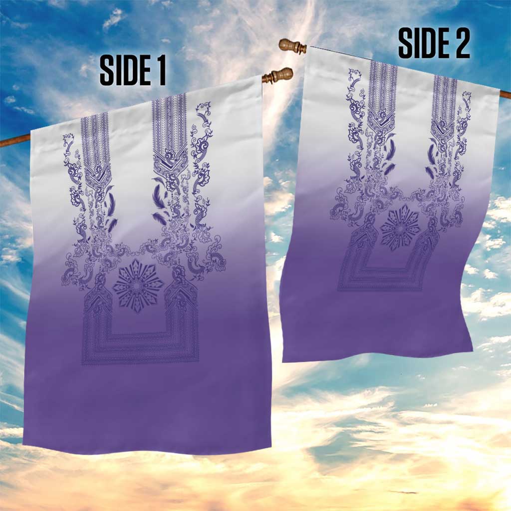 Philippines Barong Style Garden Flag with Polynesian Art and Leaf Motif Purple Color